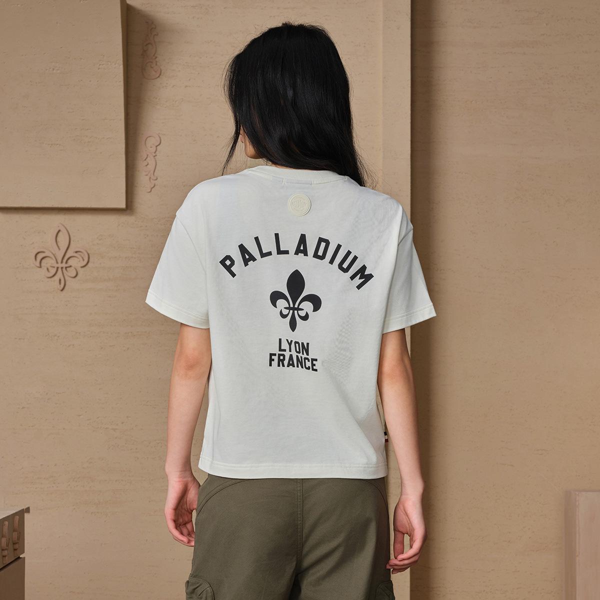 199812-262 | WOMEN'S PALLADIUM LOGO LOOSE FIT COTTON T-SHIRT | MARSHMALLOW