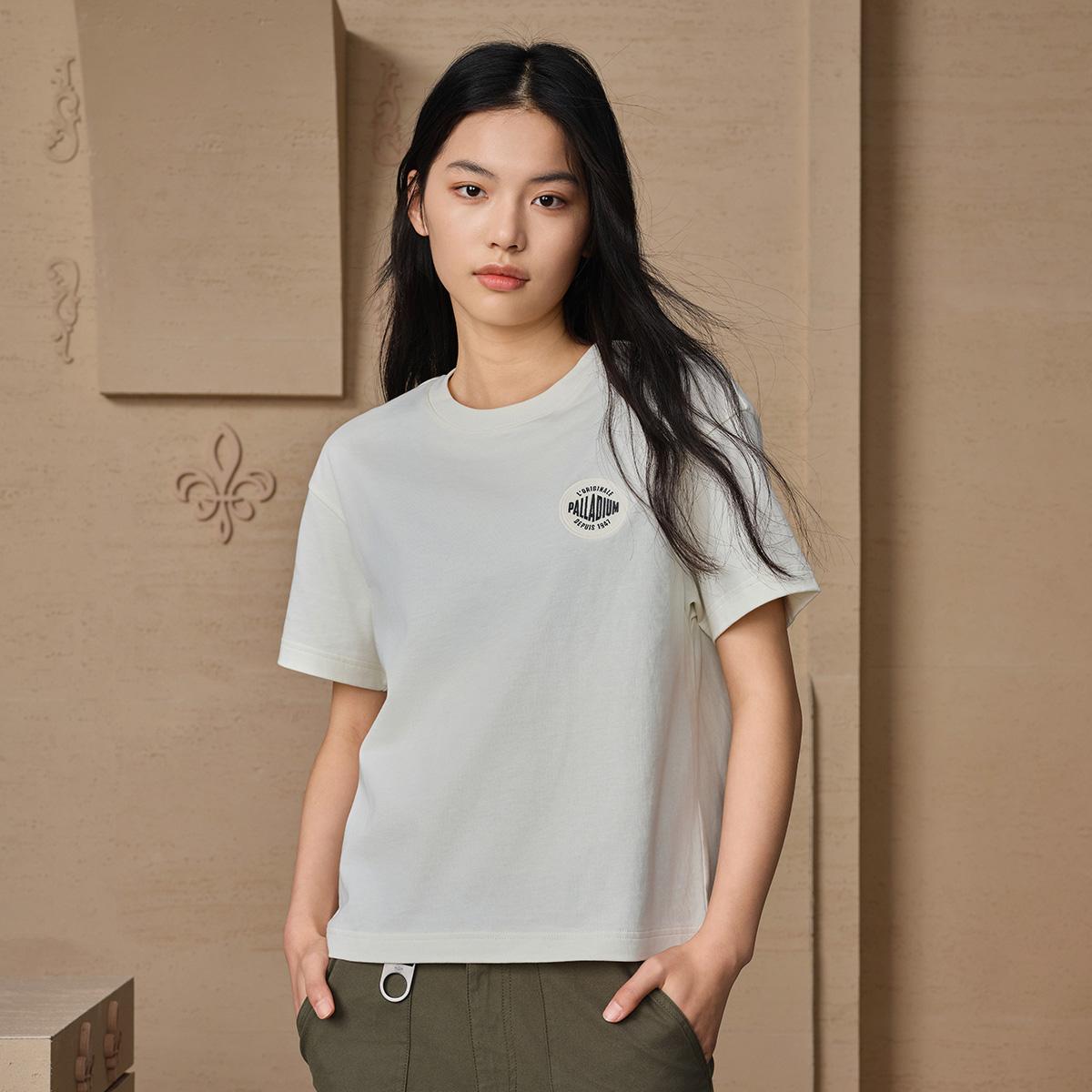 199812-262 | WOMEN'S PALLADIUM LOGO LOOSE FIT COTTON T-SHIRT | MARSHMALLOW