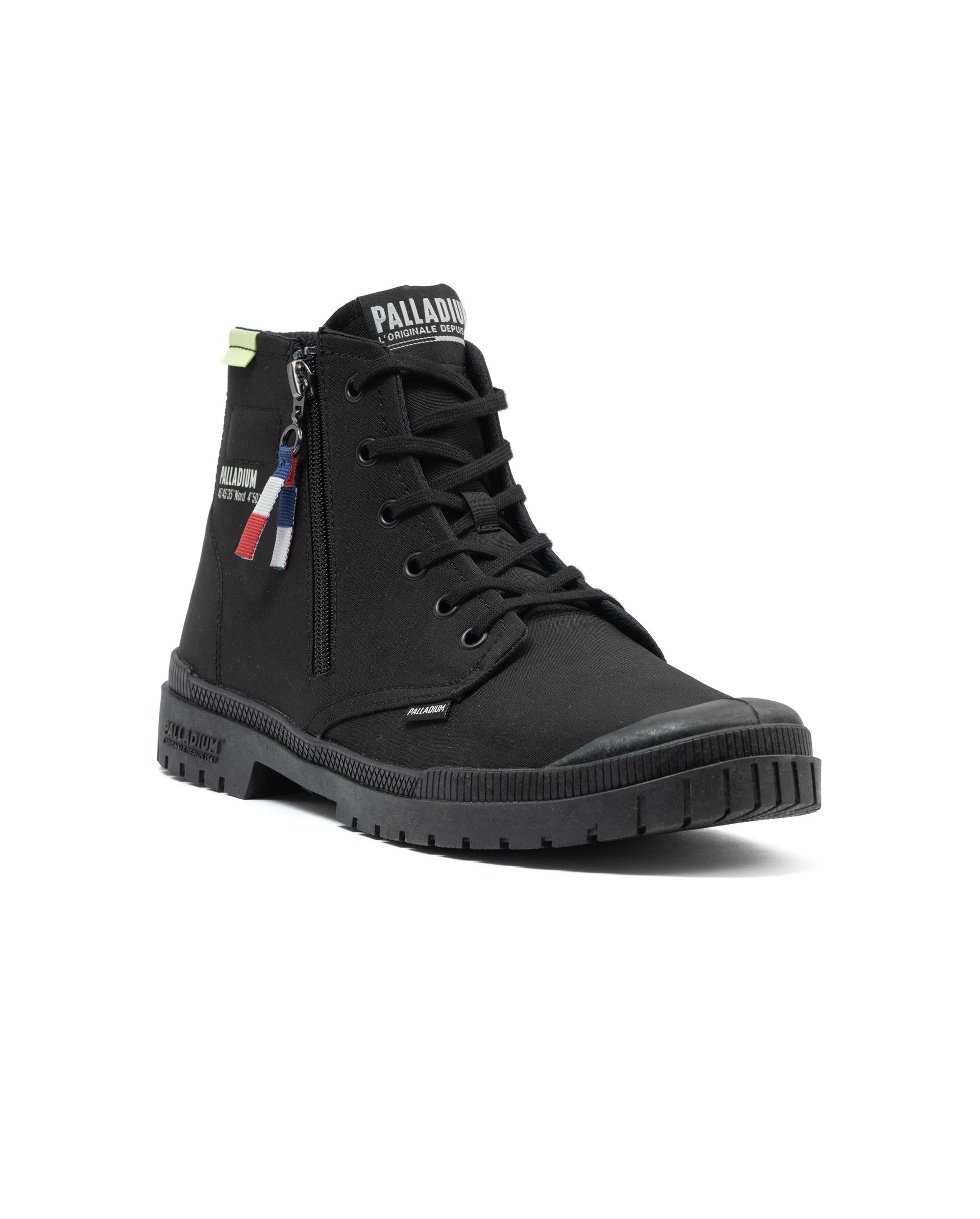 74407-001-M | UNISEX SP20 HI TECH OUTZIP HIGH-TOP SHOES SNEAKERS | BLACK/BLACK