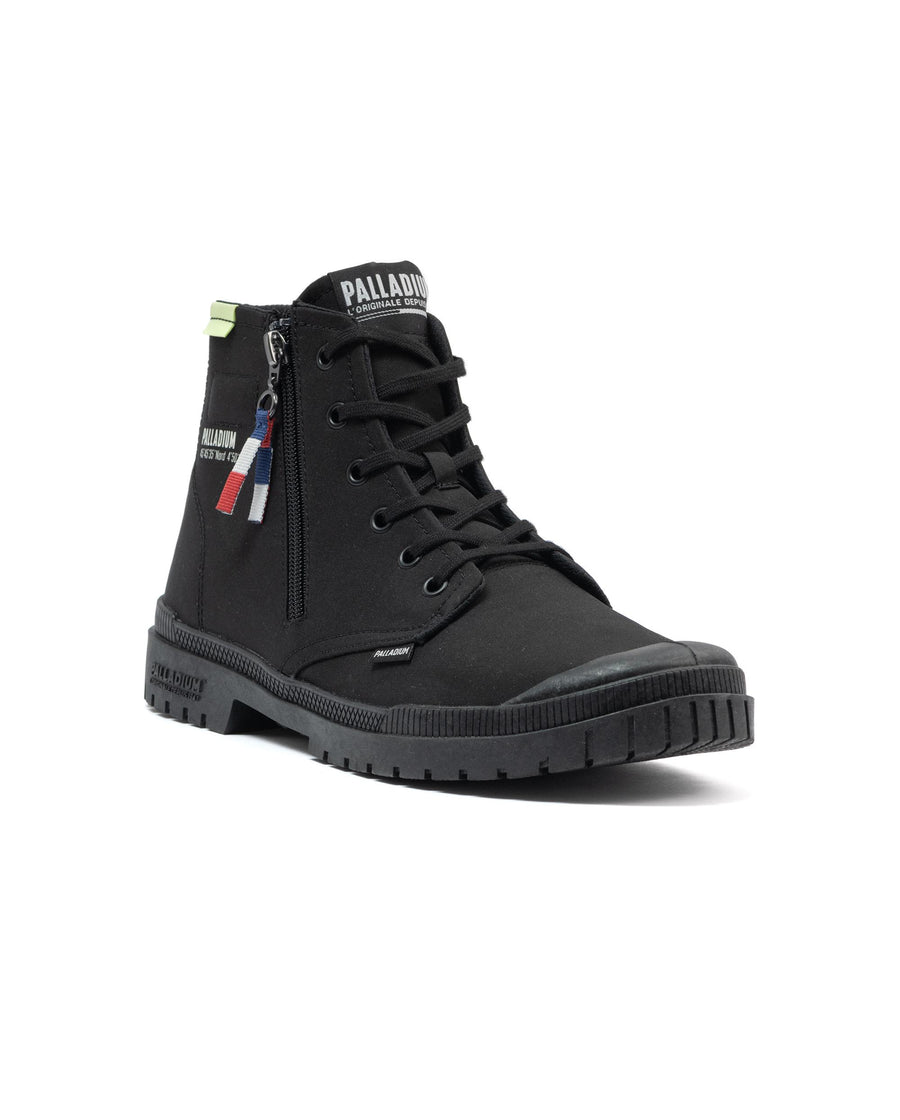 74407-001-M | UNISEX SP20 HI TECH OUTZIP HIGH-TOP SHOES SNEAKERS | BLACK/BLACK