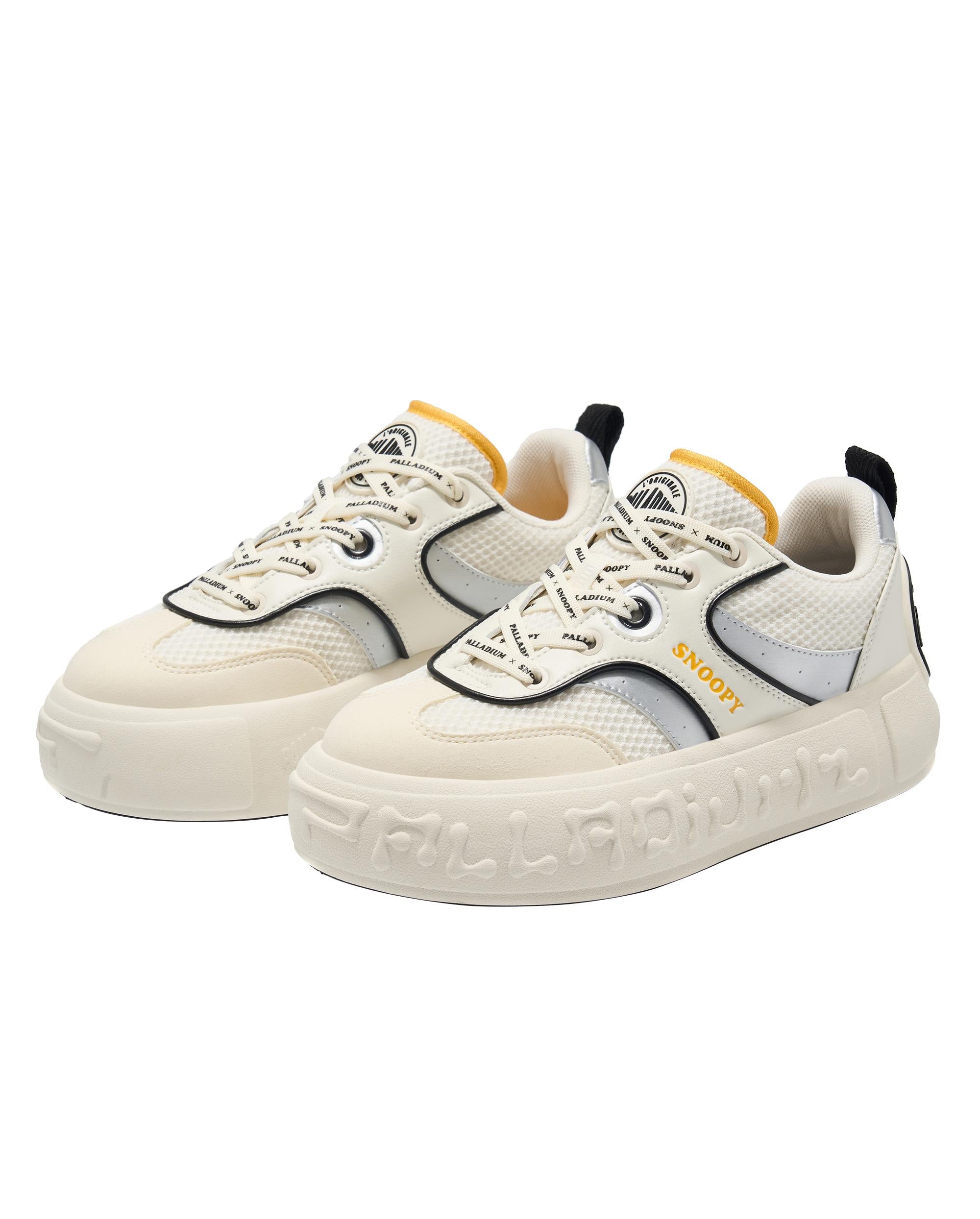 94738-102-M | PALLADIUM X SNOOPY WOMEN'S PALLANOTE SNEAKERS | WHITE/BLACK